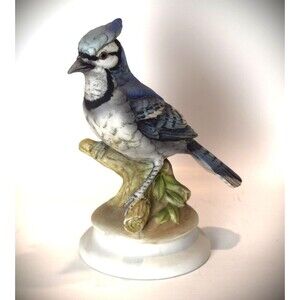 Vintage Lefton Blue Jay Figurine KW8218 Hand Painted Japan Porcelain Bird Statue